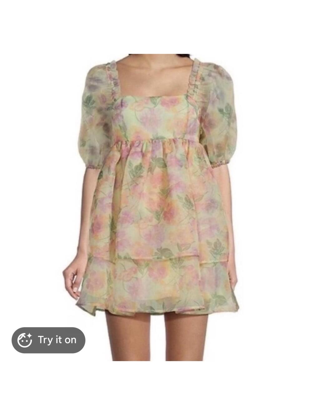 Chelsea & Violet Floral Organza Babydoll Dress XS Cottagecore Fairycore
